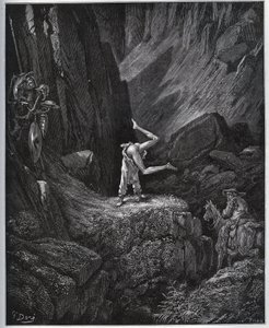 La penitencia acrobática de Don Quijote en Sierra Morena - de “Don Quijote de la Mancha” por Miguel Cervantes (1547-1616) - xilografía según dibujo de Gustave Doré de Gustave Dore