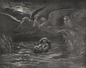 El niño Moisés en el Nilo, Éxodo 2:1-4, ilustración de 