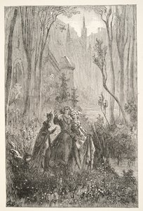 La condesa de la fuente y sus damiselas, de Historias de los Días del Rey Arturo por Charles Henry Hanson, pub.1898 de Gustave Dore