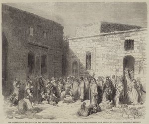 El Patio de la Casa del Ministro Americano en Deir-el-Kamar, donde los Cristianos tomaron Refugio de Gustave Dore