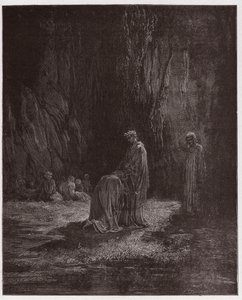 La Divina Comedia, Purgatorio, Canto 7: El poeta Sordello, asombrado, se arrodilla ante Virgilio - Ilustración de Gustave Doré de Gustave Dore