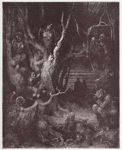 La Divina Comedia (La Divina Commedia, La Divine Comedie), Infierno, Canto 13: Las arpías en el bosque de los suicidas - por Dante Alighieri (1265-1321) - Ilustración de Gustave Doré (1832-1883) de Gustave Dore