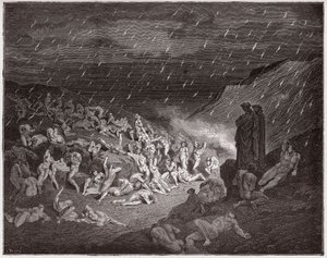 La Divina Comedia, Infierno, Canto 14: Los violentos, atormentados en la lluvia de fuego - Ilustración de Gustave Doré de Gustave Dore