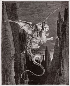 La Divina Comedia (La Divina Commedia, La Divine Comédie), Infierno, Canto 17: El descenso al abismo en la espalda de Gerión - por Dante Alighieri (1265-1321) - Ilustración de Gustave Doré (1832-1883) de Gustave Dore
