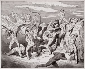 La Divina Comedia (La Divina Commedia, La Divine Comédie), Infierno, Canto 18: Demonios y seductores - por Dante Alighieri (1265-1321) - Ilustración de Gustave Doré (1832-1883) de Gustave Dore
