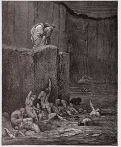 La Divina Comedia (La Divina Commedia, La Divine Comedie), Infierno, Canto 18: Amantes y aduladores en el octavo círculo - por Dante Alighieri (1265-1321) - Ilustración de Gustave Doré (1832-1883)