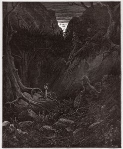 La Divina Comedia, Infierno, Canto 1: El león confronta repentinamente a Dante - Ilustración de Gustave Doré de Gustave Dore