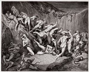 La Divina Comedia, Infierno, Canto 24: Los ladrones atormentados por serpientes - Ilustración de Gustave Doré