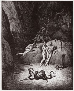 La Divina Comedia, Infierno, Canto 25: Agnello transformándose en serpiente - Ilustración de Gustave Doré de Gustave Dore