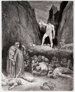 La Divina Comedia, Infierno, Canto 28: La cabeza cortada de Bertrand de Born habla con Dante - Ilustración de Gustave Doré de Gustave Dore