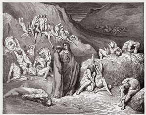 La Divina Comedia, Infierno, Canto 29: Los falsificadores y forjadores atormentados con picazón - por Dante Alighieri (1265-1321) - Ilustración de Gustave Doré (1832-1883) de Gustave Dore