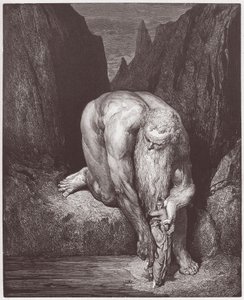 La Divina Comedia, Infierno, Canto 31: El gigante Anteo baja a Dante y Virgilio al último círculo - por Dante Alighieri (1265-1321) - Ilustración de Gustave Doré (1832-1883) de Gustave Dore