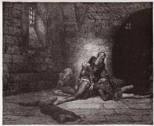 La Divina Comedia, Infierno, Canto 33: Gaddo muere ante los ojos de su padre - por Dante Alighieri (1265-1321) - Ilustración de Gustave Doré (1832-1883) de Gustave Dore