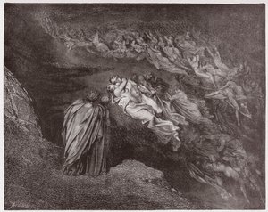 La Divina Comedia, Infierno, Canto 5: El alma de Francesca habla con Dante - Ilustración de Gustave Doré de Gustave Dore