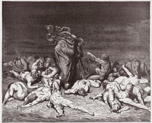 La Divina Comedia, Infierno, Canto 6: Los glotones golpeados por la lluvia eterna - Ilustración de Gustave Doré