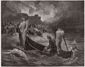 La Divina Comedia, Infierno, Canto 8: Virgilio y Dante desembarcan en la ciudadela de Dis - Ilustración de Gustave Doré