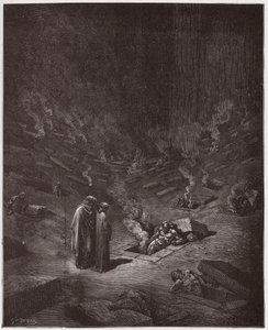La Divina Comedia, Infierno, Canto 9: Los sepulcros ardientes de los herejes - por Dante Alighieri (1265-1321) - Ilustración de Gustave Doré (1832-1883) de Gustave Dore