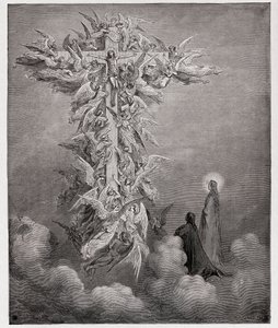 La Divina Comedia, Paraíso, Canto 14: Dante y Beatriz ven a los ángeles con Cristo en la cruz - por Dante Alighieri (1265-1321) - Ilustración de Gustave Doré (1832-1883)