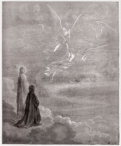 La Divina Comedia (La Divina Commedia, La Divine Comedie), Paraíso, Canto 18: Dante y Beatriz traducidos a la esfera de Júpiter - por Dante Alighieri (1265-1321) - Ilustración de Gustave Doré (1832-1883)