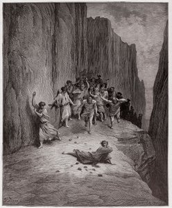 La Divina Comedia (La Divina Commedia, La Divine Comedie), Purgatorio, Canto 15: La visión de Dante sobre la lapidación de Esteban - por Dante Alighieri (1265-1321) - Ilustración de Gustave Doré (1832-1883) de Gustave Dore