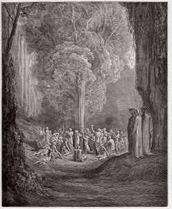 La Divina Comedia, Purgatorio, Canto 24: Las almas glotonas llorando bajo el árbol - por Dante Alighieri (1265-1321) - Ilustración de Gustave Doré (1832-1883) de Gustave Dore
