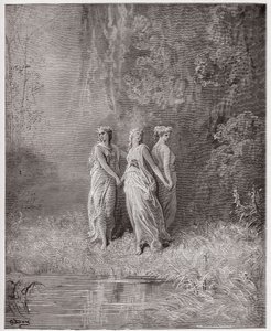 La Divina Comedia, Purgatorio, Canto 29: Caridad, Esperanza y Fe - por Dante Alighieri (1265-1321) - Ilustración de Gustave Doré (1832-1883). de Gustave Dore