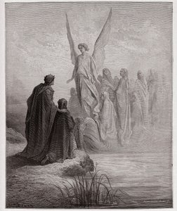 La Divina Comedia, Purgatorio, Canto 2: El piloto celestial aterriza el barco - Ilustración de Gustave Doré de Gustave Dore