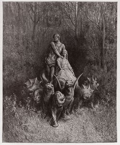 La Divina Comedia, Purgatorio, Canto 32: El gigante y la ramera en el carro - por Dante Alighieri (1265-1321) - Ilustración de Gustave Doré (1832-1883) de Gustave Dore