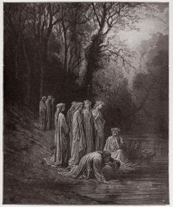 La Divina Comedia (La Divina Commedia, La Divine Comedie), Purgatorio, Canto 33: Dante bebe del río Eunoe - por Dante Alighieri (1265-1321) - Ilustración de Gustave Doré (1832-1883) de Gustave Dore