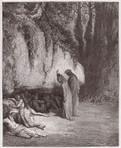 La Divina Comedia, Purgatorio, Canto 4: Las almas indolentes junto a la roca - por Dante Alighieri (1265-1321) - Ilustración de Gustave Doré (1832-1883) de Gustave Dore