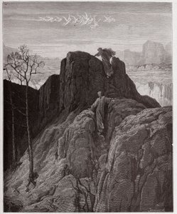 La Divina Comedia, Purgatorio, Canto 4: Virgilio guía a Dante por la escarpada ladera de la montaña - Ilustración de Gustave Doré