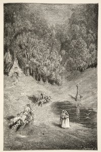 El encuentro entre Arturo y Pellinore, de Historias de los Días del Rey Arturo por Charles Henry Hanson, pub.1898
