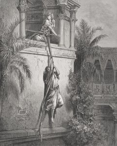 La fuga de David por la ventana, ilustración de 