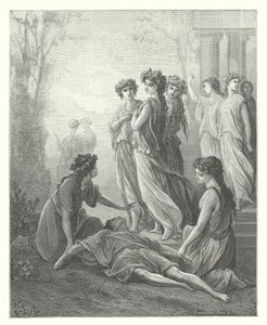 Las Fábulas de La Fontaine: Dafnis y Alcimadura (grabado) de Gustave Dore