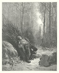 Las Fábulas de La Fontaine: La muerte y el leñador (grabado) de Gustave Dore