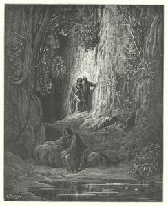 Las Fábulas de La Fontaine: El árbitro, el limosnero y el ermitaño (grabado) de Gustave Dore