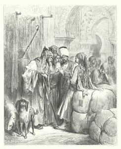 Las Fábulas de La Fontaine: El Bashaw y el Mercader (grabado) de Gustave Dore