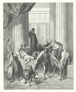 Las Fábulas de La Fontaine: Los compañeros de Ulises (grabado) de Gustave Dore