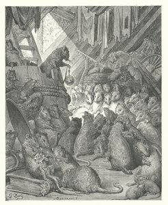 Las Fábulas de La Fontaine: El Consejo de las Ratas (grabado) de Gustave Dore