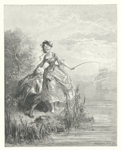 Las Fábulas de La Fontaine: El pez y el pastor que tocaba el clarinete (grabado) de Gustave Dore