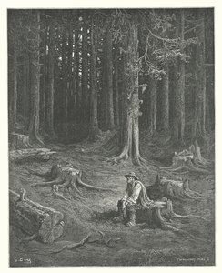 Las Fábulas de La Fontaine: El bosque y el leñador (grabado) de Gustave Dore