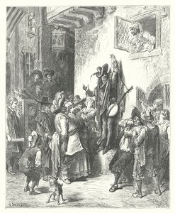 Las Fábulas de La Fontaine: El loco que vendía sabiduría (grabado) de Gustave Dore