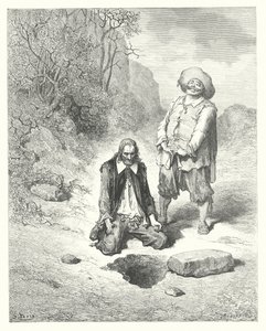 Las Fábulas de La Fontaine: El avaro que perdió su tesoro (grabado) de Gustave Dore