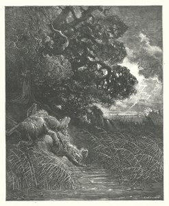 Las Fábulas de La Fontaine: El roble y la caña (grabado) de Gustave Dore