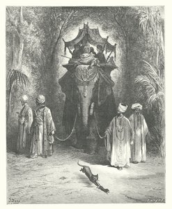 Las Fábulas de La Fontaine: La rata y el elefante (grabado) de Gustave Dore