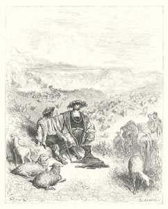 Las Fábulas de La Fontaine: El pastor y el rey (grabado) de Gustave Dore
