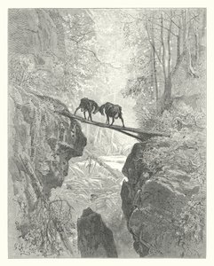 Las Fábulas de La Fontaine: Las dos cabras (grabado) de Gustave Dore