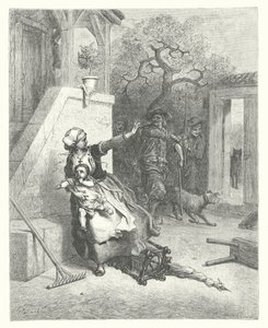 Las Fábulas de La Fontaine: El lobo, la madre y el niño (grabado) de Gustave Dore