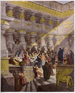 La Fiesta de Belsasar - grabado en “La Biblia ilustrada” por Gustave Doré (1832-1883) - Grabado de “La Biblia de Doré” de Gustave Dore