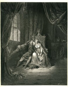 El Infierno de Dante Alighieri (la Divina Comedia) ilustrado por Gustave Dore. Edición francesa de 1861. Francesca da Rimini y su amante: "Quel giorno piu non vi leggemo avante. (Este día no leemos más)", canto 5. v. 138